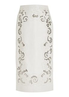 Oscar de la Renta - Laser-Cut Leather Pencil Midi Skirt - White - US 6 - Moda Operandi