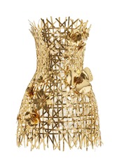 Oscar de la Renta - Lattice-Cut Metallic Faux Leather Mini Dress - Gold - US 16 - Moda Operandi