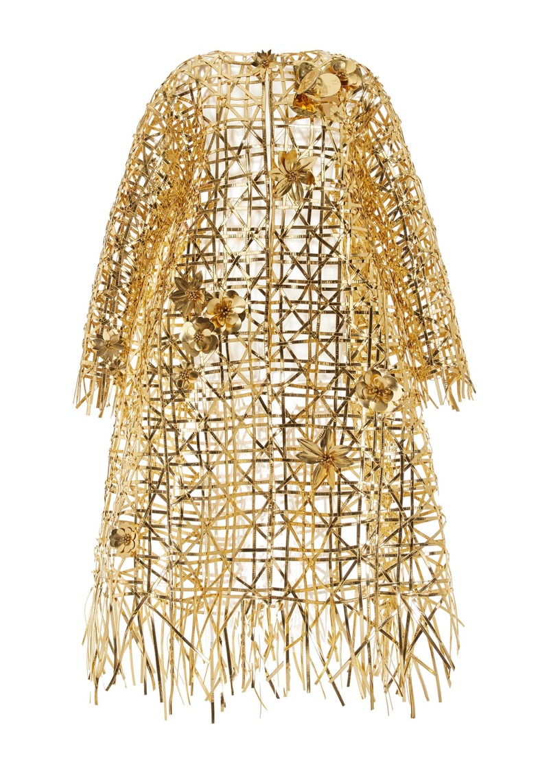 Oscar de la Renta - Lattice-Embroidered Leather Coat - Gold - US 14 - Moda Operandi