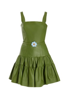 Oscar de la Renta - Leather Tiered Mini Dress - Green - US 8 - Moda Operandi