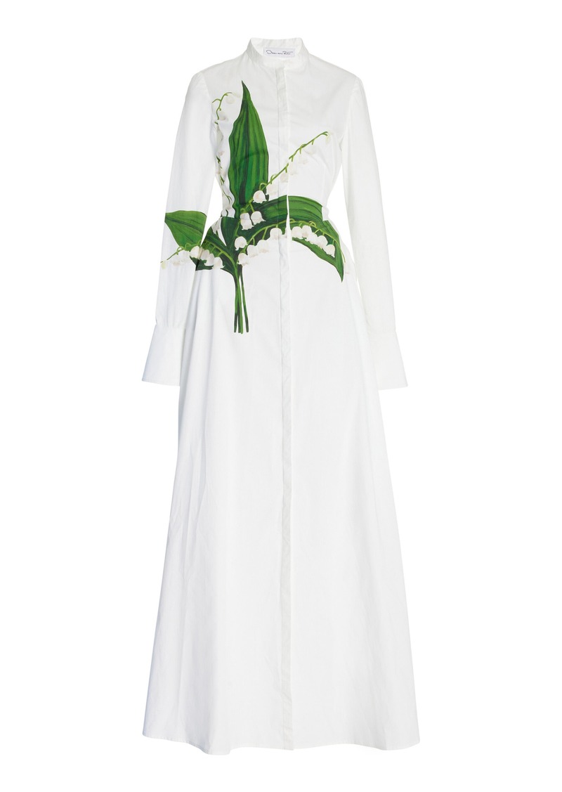 Oscar de la Renta - Lily Of The Valley Cotton Poplin Maxi Dress - White - S - Moda Operandi