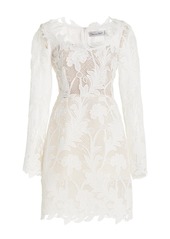 Oscar de la Renta - Marbled Carnation Guipure Mini Dress - White - US 4 - Moda Operandi