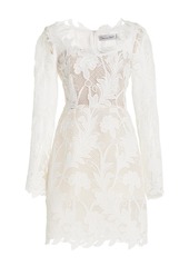 Oscar de la Renta - Marbled Carnation Guipure Mini Dress - White - US 6 - Moda Operandi