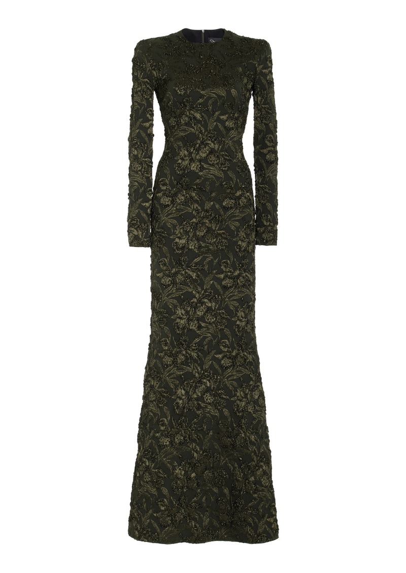 Oscar de la Renta - Metallic Orchid Gown - Olive - US 14 - Moda Operandi