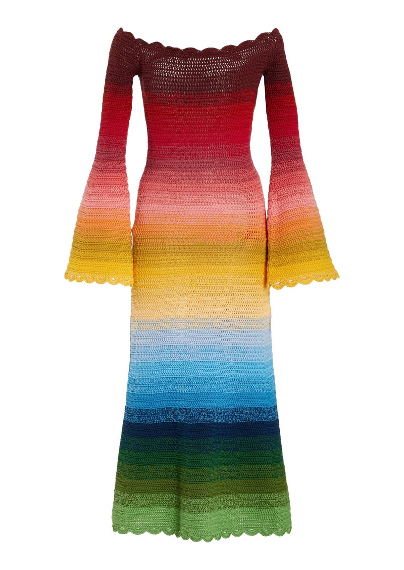 Oscar de la Renta - Off-The-Shoulder Ombre Crocheted-Cotton Midi Dress - Multi - L - Moda Operandi