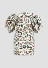 Oscar de la Renta - Off-the-shoulder ruched floral-print stretch-cotton poplin mini dress - White - US 0