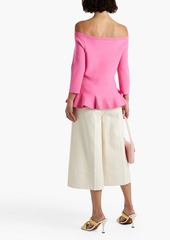 Oscar de la Renta - Off-the-shoulder stretch-knit peplum top - Pink - XL