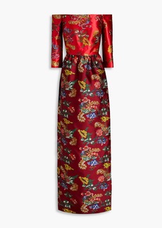 Oscar de la Renta - Off-the-shoulder two-tone floral-brocade gown - Red - US 14
