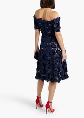 Oscar de la Renta - Off-the-shoulder velvet and guipure lace dress - Blue - US 12