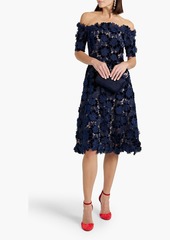 Oscar de la Renta - Off-the-shoulder velvet and guipure lace dress - Blue - US 12