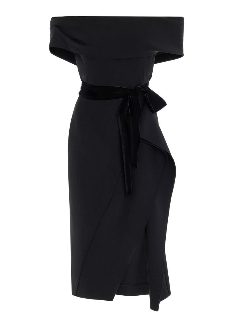 Oscar de la Renta - Off-The-Shoulder Wool Midi Dress - Black - US 0 - Moda Operandi