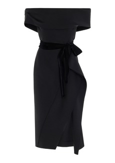 Oscar de la Renta - Off-The-Shoulder Wool Midi Dress - Black - US 2 - Moda Operandi