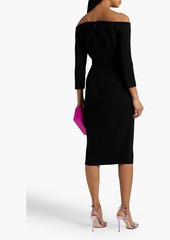 Oscar de la Renta - Off-the-shoulder wrap-effect embellished wool-blend midi dress - Black - US 0