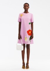 Oscar de la Renta - Painted Poppies Embroidered Shift Dress - Purple - US 6 - Moda Operandi