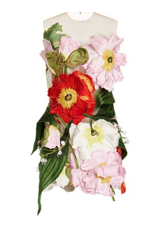 Oscar de la Renta - Painted Poppies Floral-Appliquéd Mini Dress - Multi - US 8 - Moda Operandi