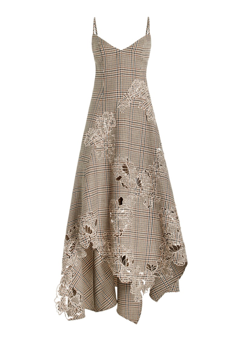 Oscar de la Renta - Peony-Appliqued Wool Maxi Dress - Brown - US 0 - Moda Operandi