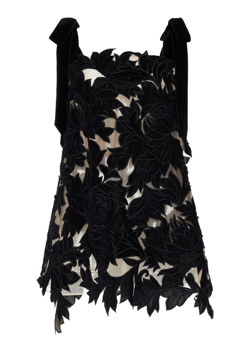 Oscar de la Renta - Peony Guipure Embroidered Mini Dress - Black - US 0 - Moda Operandi