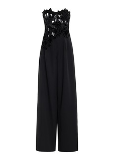 Oscar de la Renta - Peony-Lace Crepe Jumpsuit - Black - US 8 - Moda Operandi