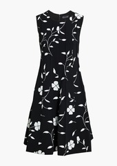 Oscar de la Renta - Pintucked floral-print wool-blend mini dress - Black - US 8