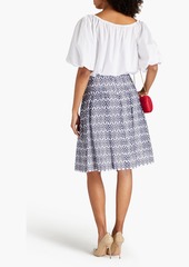 Oscar de la Renta - Pleated broderie anglaise cotton-blend skirt - Blue - US 4