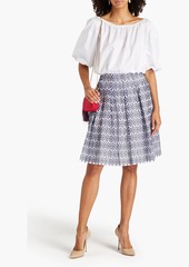 Oscar de la Renta - Pleated broderie anglaise cotton-blend skirt - Blue - US 4