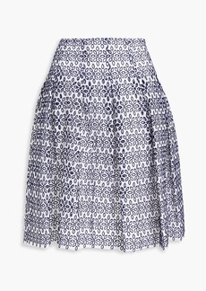 Oscar de la Renta - Pleated broderie anglaise cotton-blend skirt - Blue - US 2