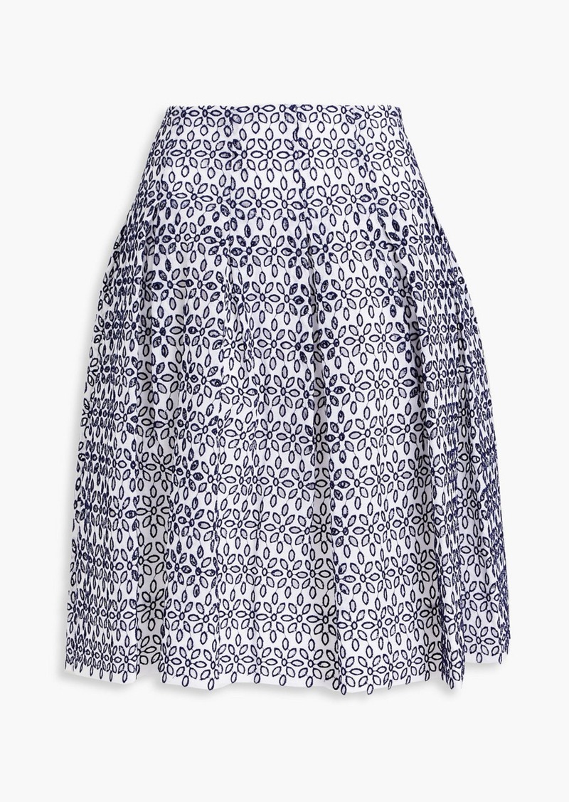 Oscar de la Renta - Pleated broderie anglaise cotton-blend skirt - Blue - US 4