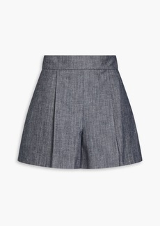 Oscar de la Renta - Pleated cotton-chambray shorts - Blue - US 4