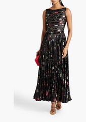Oscar de la Renta - Pleated floral-jacquard gown - Black - US 16