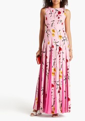 Oscar de la Renta - Pleated floral-print cady maxi dress - Pink - US 12