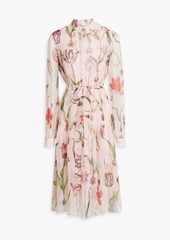 Oscar de la Renta - Pleated printed silk-chiffon midi dress - Pink - US 4