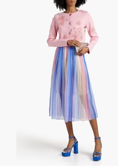 Oscar de la Renta - Pleated striped silk-chiffon midi skirt - Blue - US 10