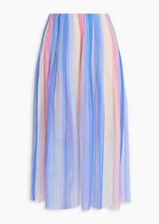 Oscar de la Renta - Pleated striped silk-chiffon midi skirt - Blue - US 10