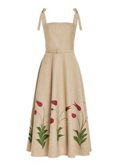 Oscar de la Renta - Printed Canvas Midi Dress - Tan - US 4 - Moda Operandi