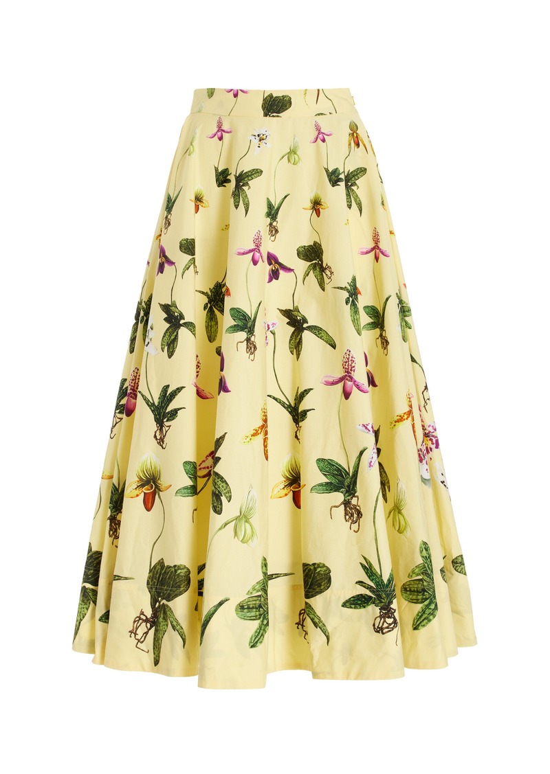 Oscar de la Renta - Printed Cotton Poplin Midi Skirt - Yellow - US 4 - Moda Operandi