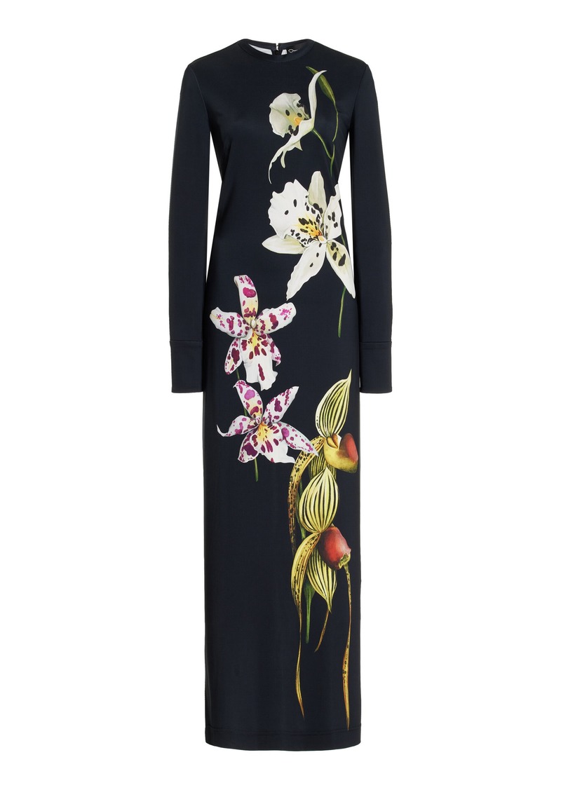 Oscar de la Renta - Printed Jersey Maxi Dress - Navy - US 0 - Moda Operandi