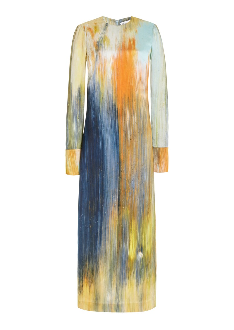 Oscar de la Renta - Printed Satin Midi Dress - Multi - US 6 - Moda Operandi