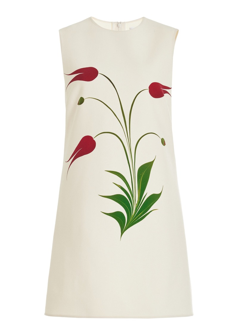 Oscar de la Renta - Printed Stretch-Wool Mini Dress - White - US 4 - Moda Operandi