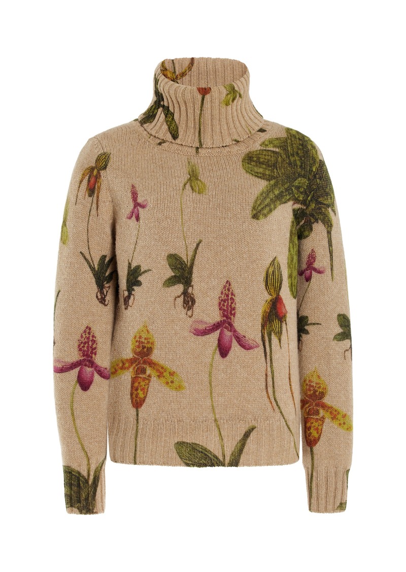 Oscar de la Renta - Printed Wool Turtleneck Sweater - Brown - M - Moda Operandi