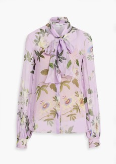 Oscar de la Renta - Pussy-bow floral-print silk-chiffon blouse - Purple - US 0