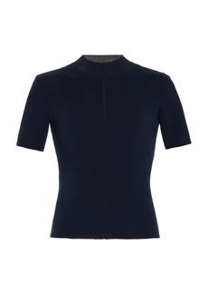 Oscar de la Renta - Ribbed-Knit Stretch-Silk T-Shirt - Navy - L - Moda Operandi