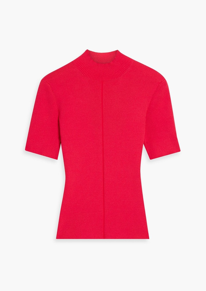 Oscar de la Renta - Ribbed silk-blend turtleneck top - Red - L