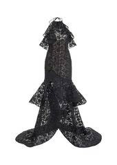 Oscar de la Renta - Ruffled Gardenia Guipure-Lace Gown - Black - US 4 - Moda Operandi