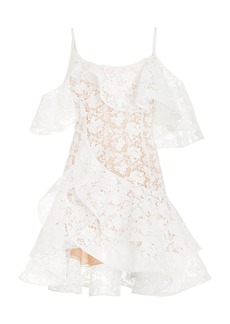 Oscar de la Renta - Ruffled Gardenia Guipure-Lace Mini Dress - White - US 6 - Moda Operandi