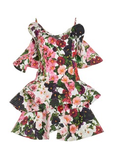 Oscar de la Renta - Ruffled Hollyhocks Cotton-Poplin Mini Dress - Floral - US 00 - Moda Operandi