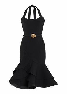 Oscar de la Renta - Ruffled Stretch-Wool Mini Halter Dress - Black - US 2 - Moda Operandi