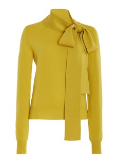 Oscar de la Renta - Scarf-Detailed Wool Sweater - Yellow - M - Moda Operandi