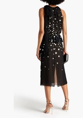 Oscar de la Renta - Sequin-embellished silk-voile peplum midi dress - Black - US 10