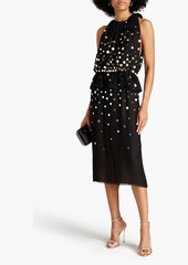 Oscar de la Renta - Sequin-embellished silk-voile peplum midi dress - Black - US 12