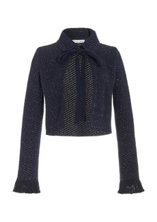 Oscar de la Renta - Sequined Cotton-Blend Jacket - Navy - XS - Moda Operandi